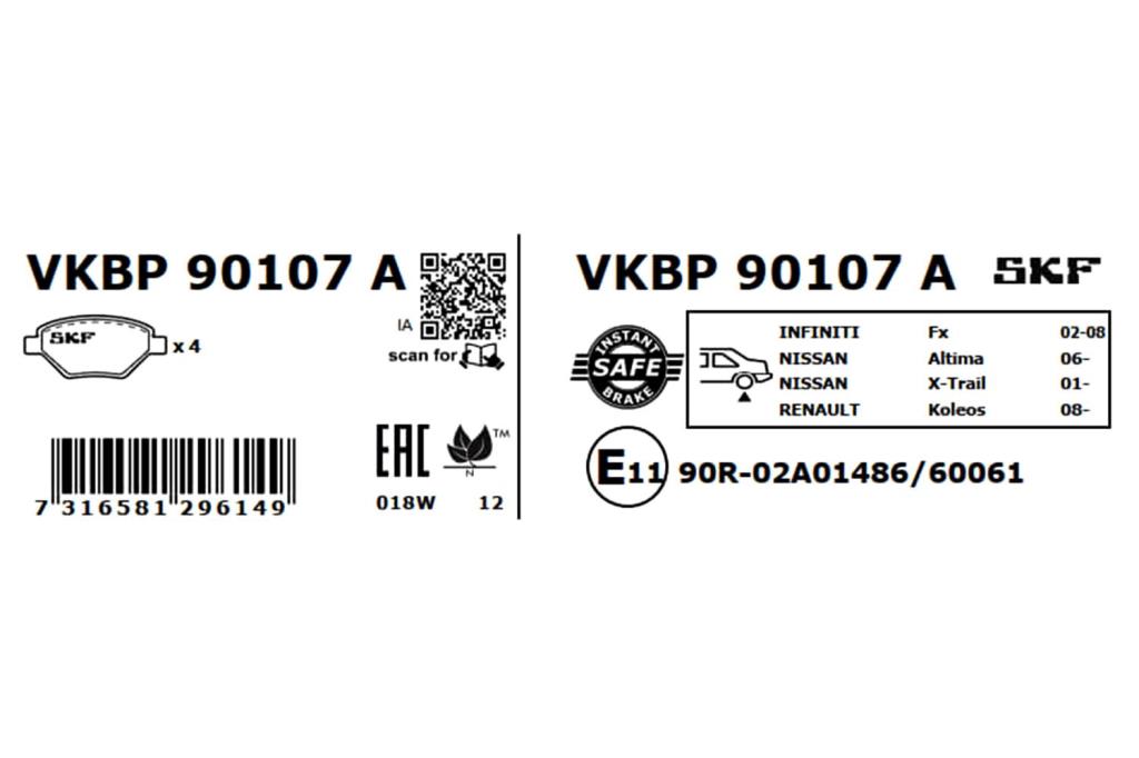 Jogo de 4 pastilhas de travão SKF ref. VKBP 90107 A